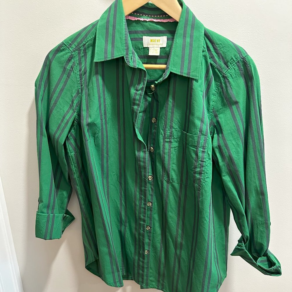 Maeve by Anthropologie Green & Navy button up shirt Size M